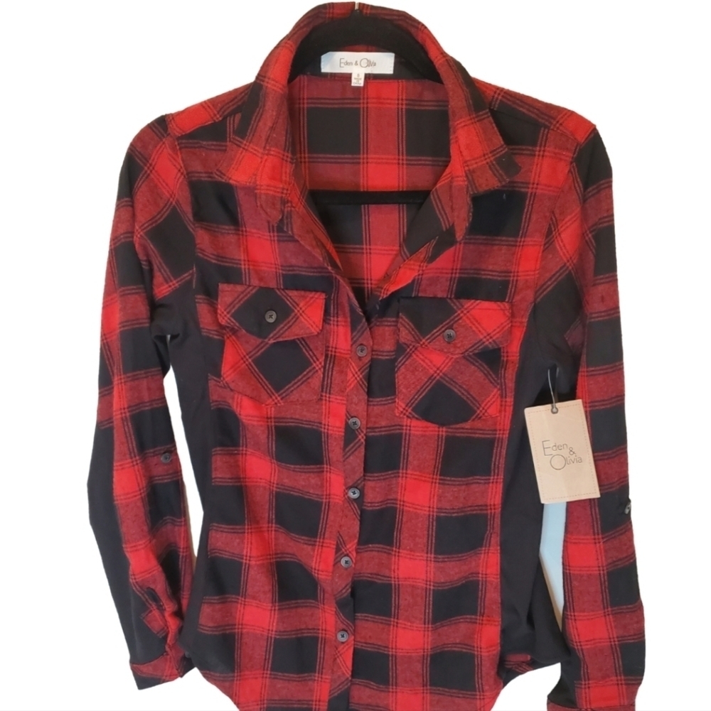 🇺🇸New Red and Black Buffalo Plaid Top Size Small - Picture 3 of 5